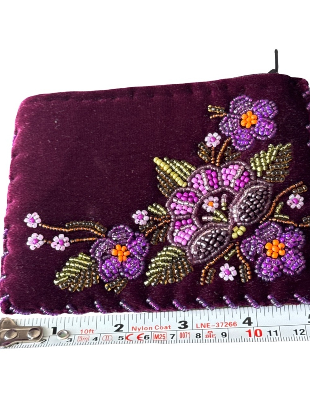 Source Unknown Plum Velvet Beaded Floral Pouch